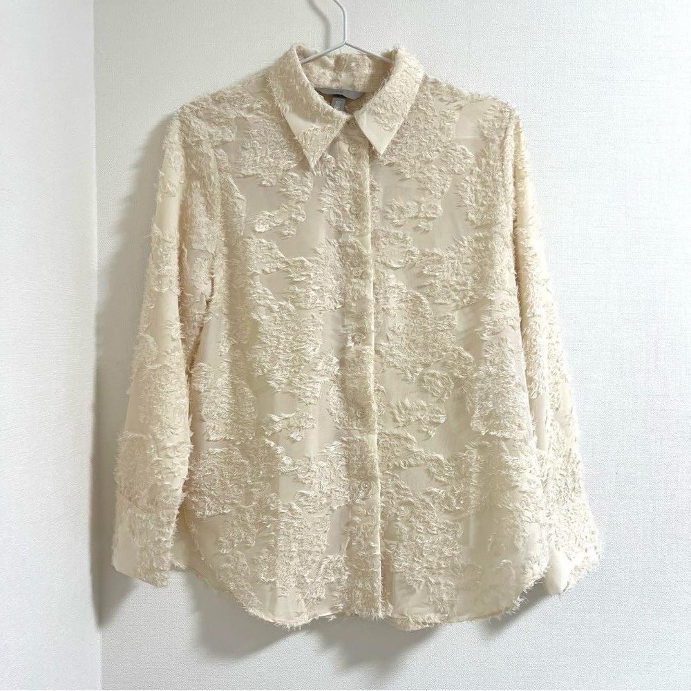 H&M Chic Cream Lace Button Down Shirt